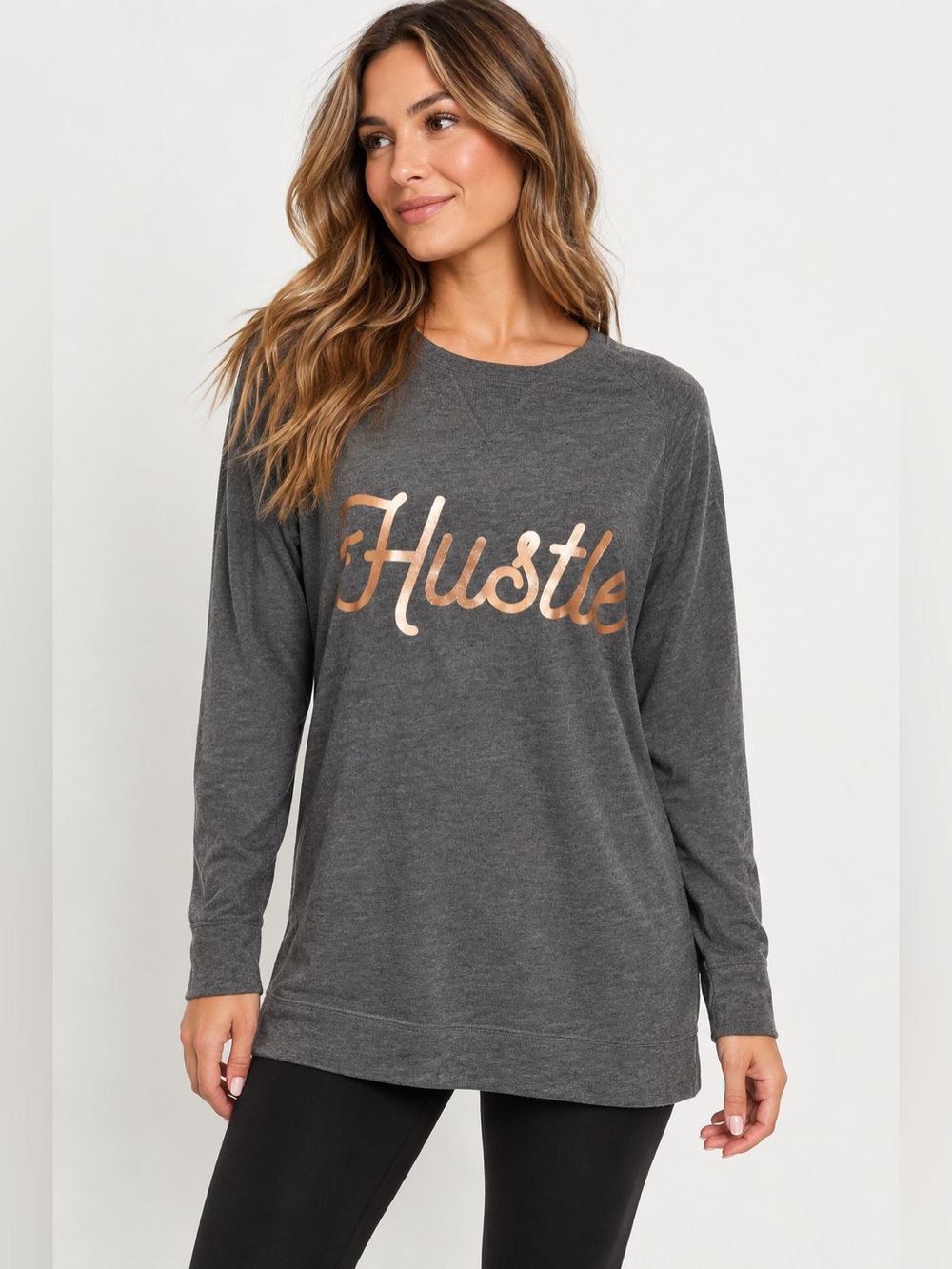 Xersion Charcoal Pullover Sweatshirt with Rose Gold Script